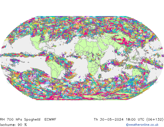 RV 700 hPa Spaghetti ECMWF do 30.05.2024 18 UTC