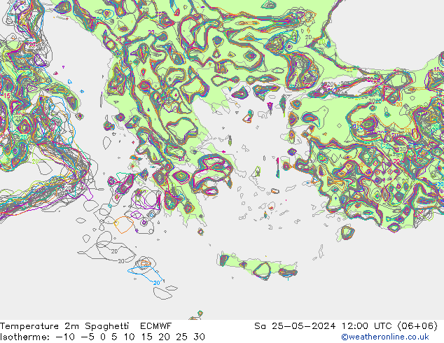 Temperature 2m Spaghetti ECMWF Sa 25.05.2024 12 UTC