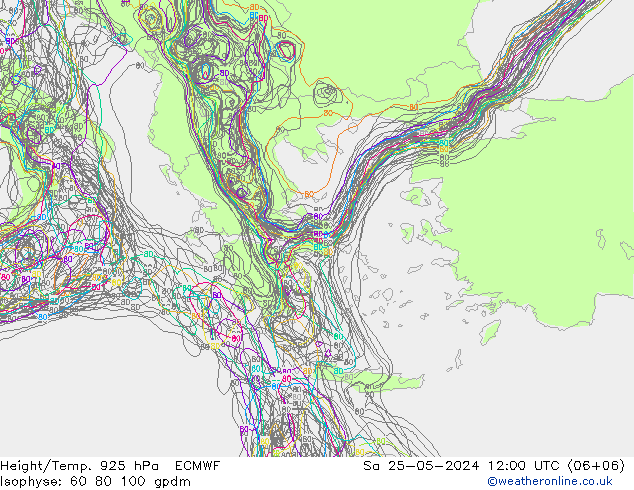 Height/Temp. 925 hPa ECMWF Sa 25.05.2024 12 UTC