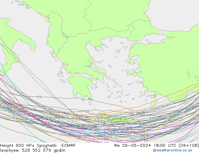 Height 500 hPa Spaghetti ECMWF We 29.05.2024 18 UTC