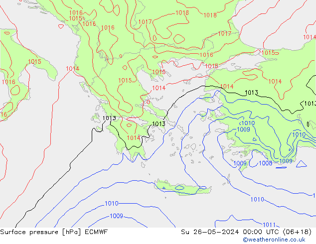 Luchtdruk (Grond) ECMWF zo 26.05.2024 00 UTC