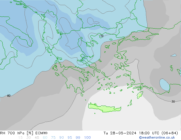 RH 700 гПа ECMWF вт 28.05.2024 18 UTC