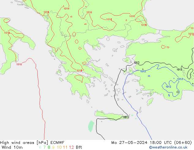 High wind areas ECMWF Mo 27.05.2024 18 UTC