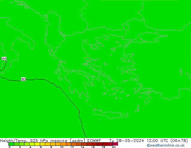 Height/Temp. 925 hPa ECMWF Tu 28.05.2024 12 UTC