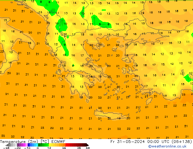 mapa temperatury (2m) ECMWF pt. 31.05.2024 00 UTC