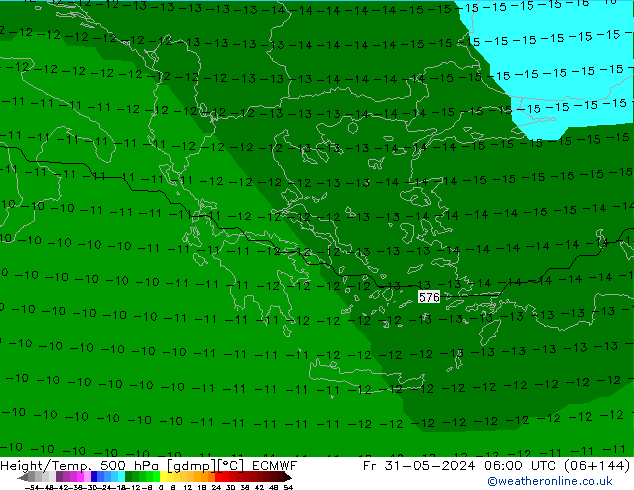 Height/Temp. 500 гПа ECMWF пт 31.05.2024 06 UTC