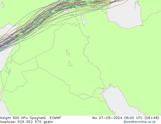 Height 500 hPa Spaghetti ECMWF Mo 27.05.2024 06 UTC