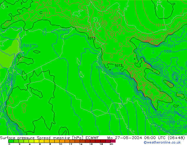 Luchtdruk op zeeniveau Spread ECMWF ma 27.05.2024 06 UTC