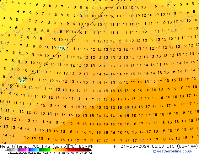 Height/Temp. 700 hPa ECMWF Sex 31.05.2024 06 UTC