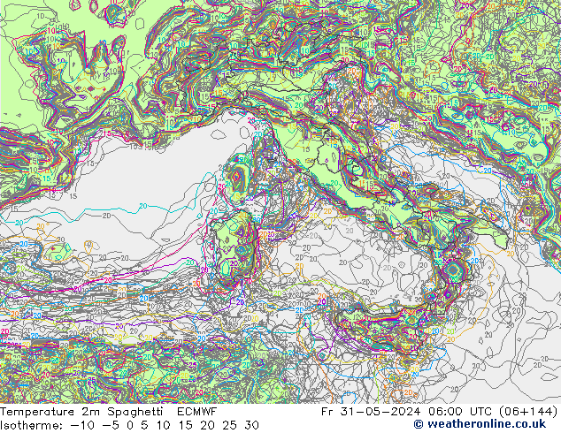 Temperatuurkaart Spaghetti ECMWF vr 31.05.2024 06 UTC