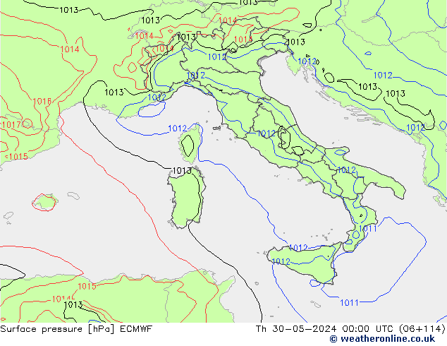 pressão do solo ECMWF Qui 30.05.2024 00 UTC