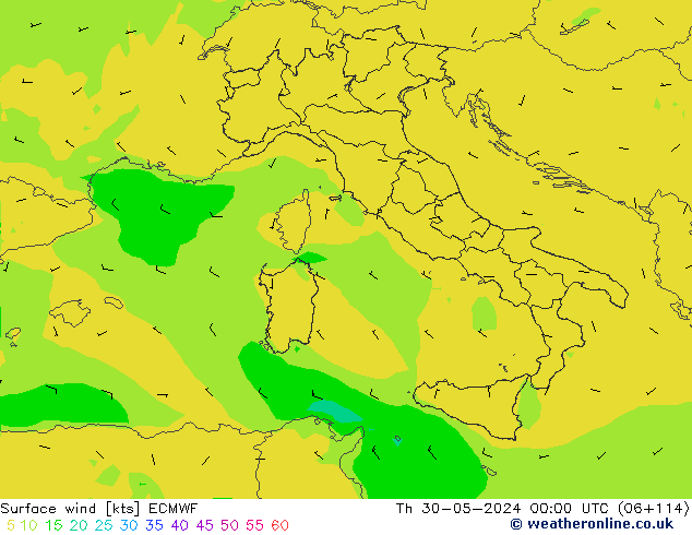 wiatr 10 m ECMWF czw. 30.05.2024 00 UTC