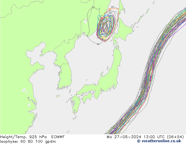 Yükseklik/Sıc. 925 hPa ECMWF Pzt 27.05.2024 12 UTC