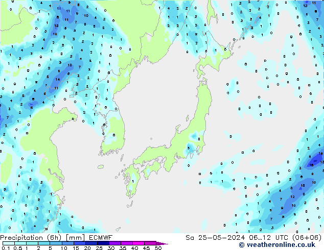 Precipitation (6h) ECMWF Sa 25.05.2024 12 UTC