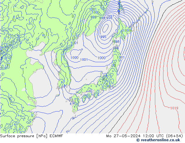 Atmosférický tlak ECMWF Po 27.05.2024 12 UTC