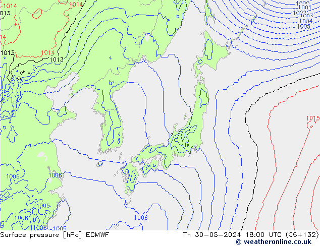 Atmosférický tlak ECMWF Čt 30.05.2024 18 UTC