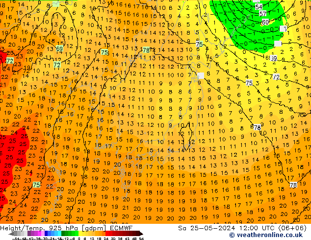 Height/Temp. 925 hPa ECMWF Sáb 25.05.2024 12 UTC