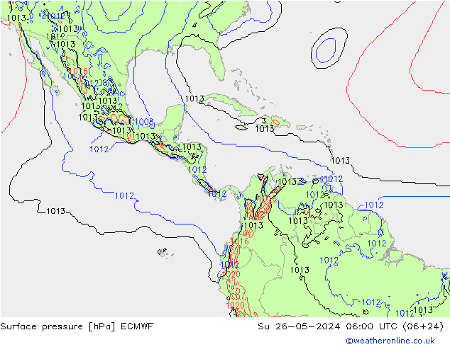 Atmosférický tlak ECMWF Ne 26.05.2024 06 UTC