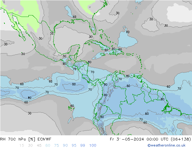 RH 700 hPa ECMWF ven 31.05.2024 00 UTC