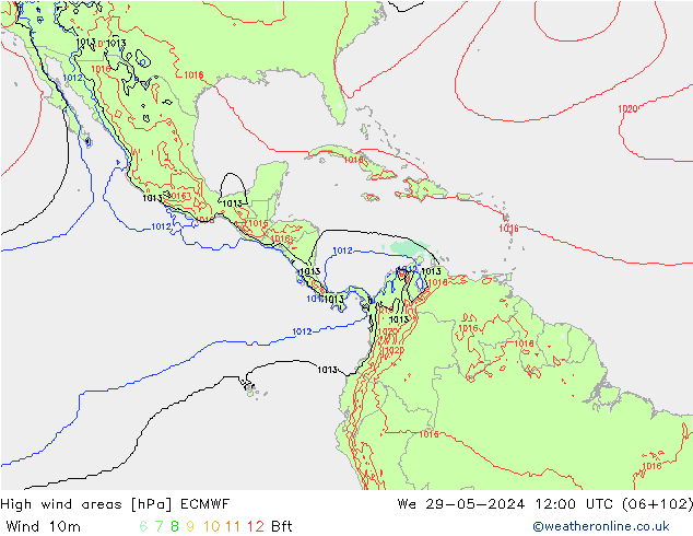 High wind areas ECMWF mié 29.05.2024 12 UTC