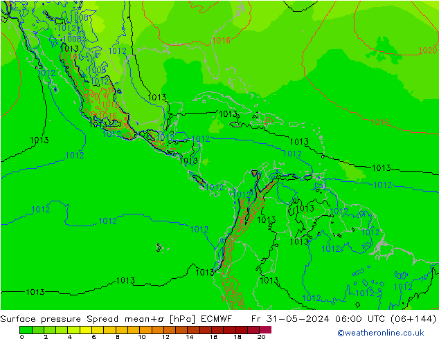 Luchtdruk op zeeniveau Spread ECMWF vr 31.05.2024 06 UTC