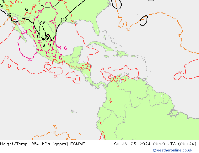 Height/Temp. 850 hPa ECMWF dom 26.05.2024 06 UTC