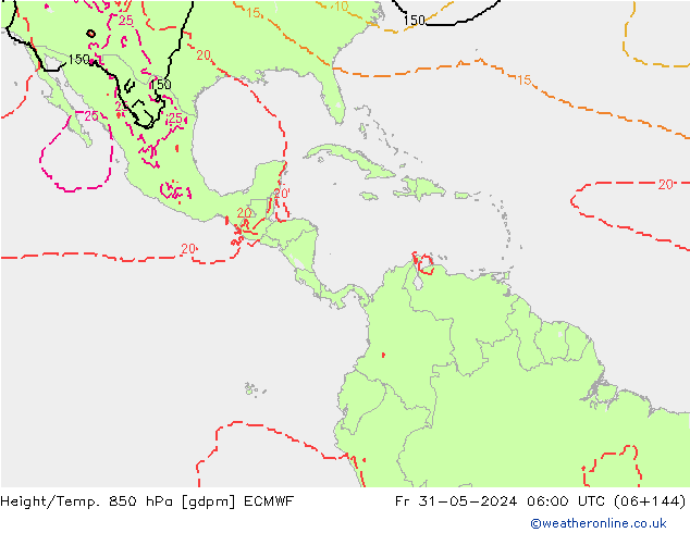 Geop./Temp. 850 hPa ECMWF vie 31.05.2024 06 UTC