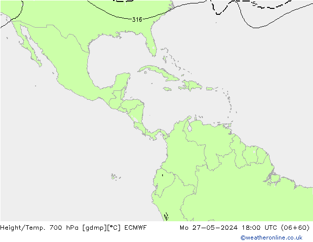 Geop./Temp. 700 hPa ECMWF lun 27.05.2024 18 UTC