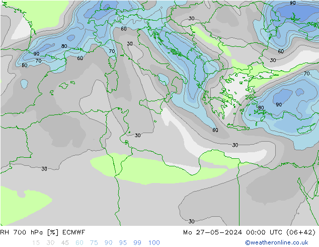 RH 700 hPa ECMWF Mo 27.05.2024 00 UTC