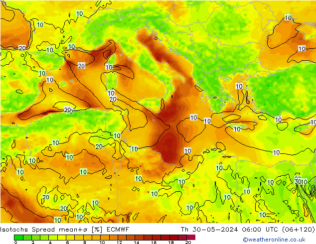 Isotachs Spread ECMWF Th 30.05.2024 06 UTC