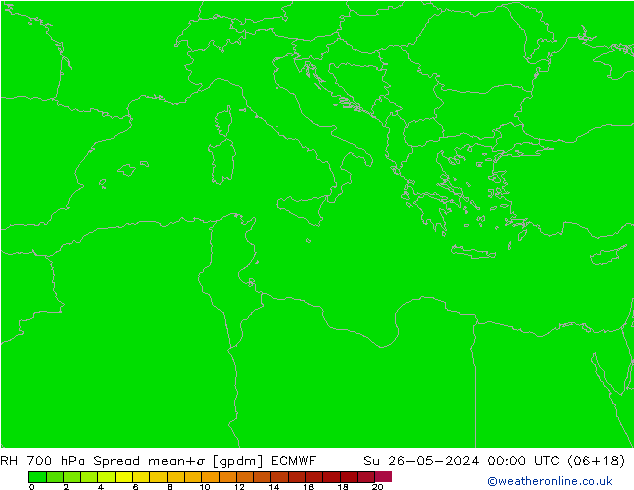 700 hPa Nispi Nem Spread ECMWF Paz 26.05.2024 00 UTC