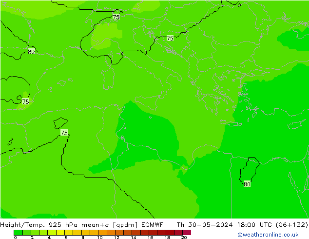 Hoogte/Temp. 925 hPa ECMWF do 30.05.2024 18 UTC