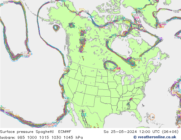 地面气压 Spaghetti ECMWF 星期六 25.05.2024 12 UTC