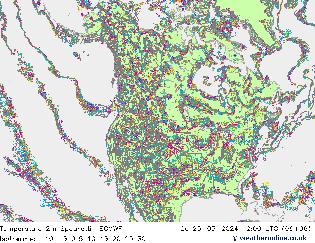 Temperature 2m Spaghetti ECMWF Sa 25.05.2024 12 UTC