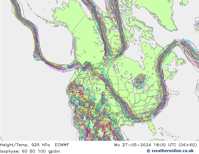 Height/Temp. 925 hPa ECMWF pon. 27.05.2024 18 UTC