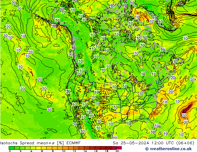 Isotachen Spread ECMWF Sa 25.05.2024 12 UTC