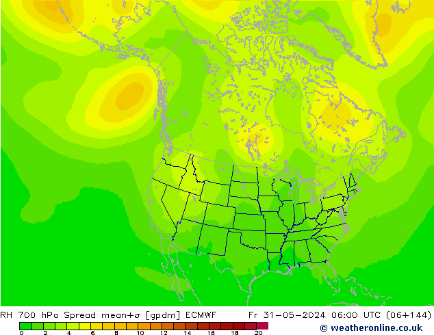 Humidité rel. 700 hPa Spread ECMWF ven 31.05.2024 06 UTC