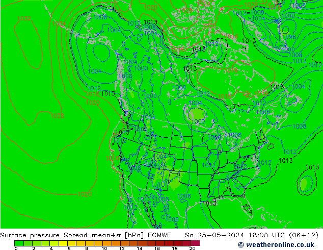 приземное давление Spread ECMWF сб 25.05.2024 18 UTC