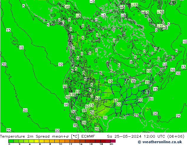 温度图 Spread ECMWF 星期六 25.05.2024 12 UTC