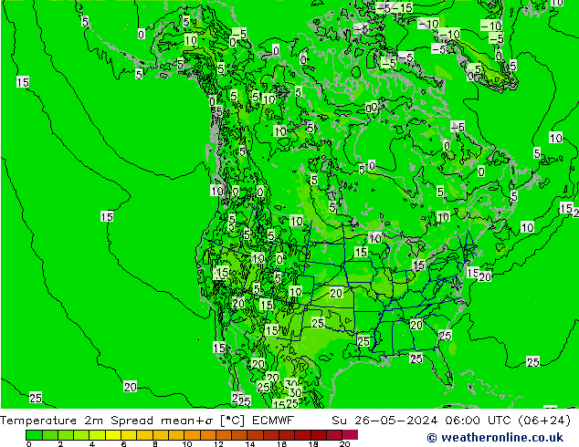 Sıcaklık Haritası 2m Spread ECMWF Paz 26.05.2024 06 UTC