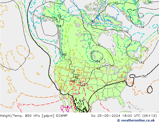 Géop./Temp. 850 hPa ECMWF sam 25.05.2024 18 UTC