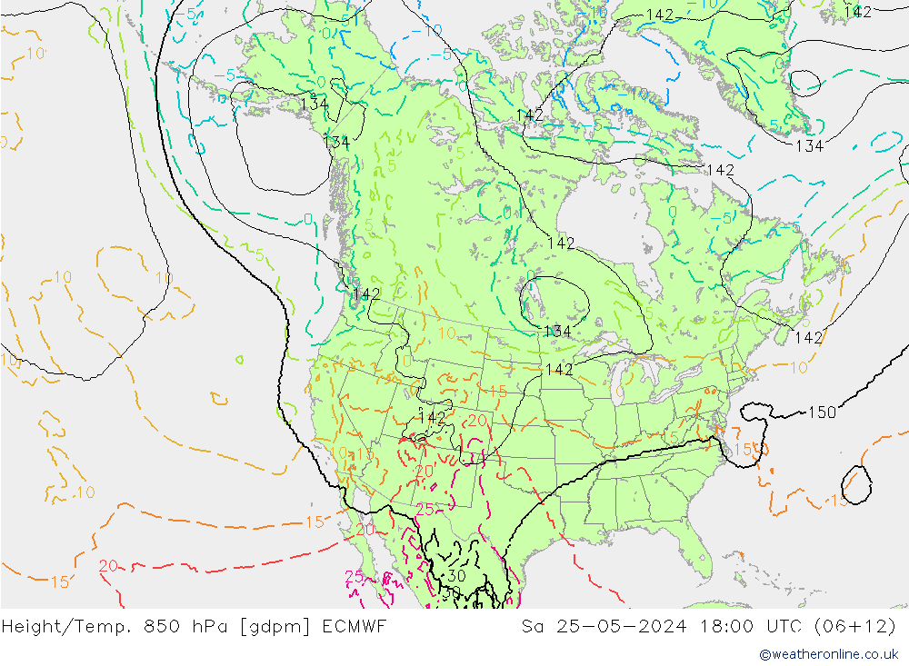 Height/Temp. 850 hPa ECMWF sab 25.05.2024 18 UTC