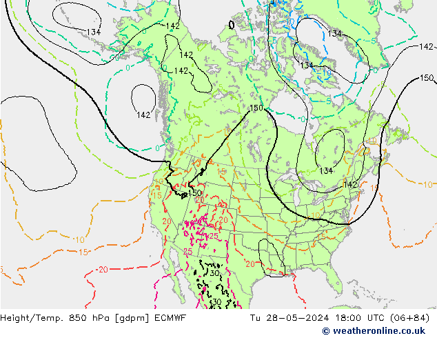 Height/Temp. 850 hPa ECMWF Di 28.05.2024 18 UTC