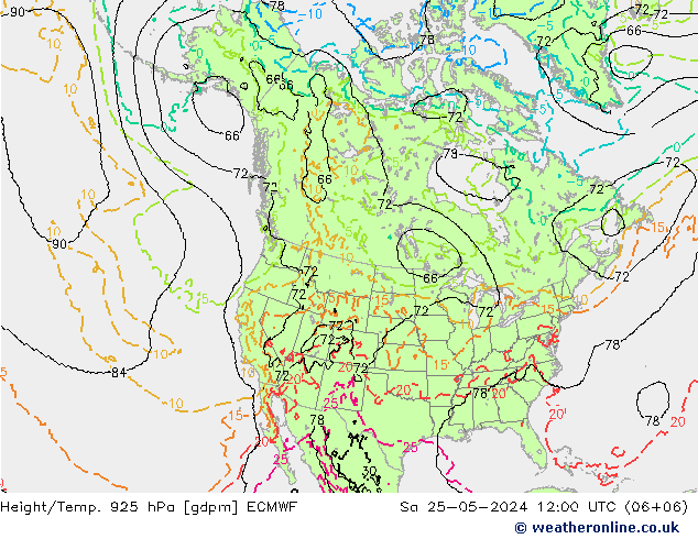 Height/Temp. 925 hPa ECMWF Sa 25.05.2024 12 UTC