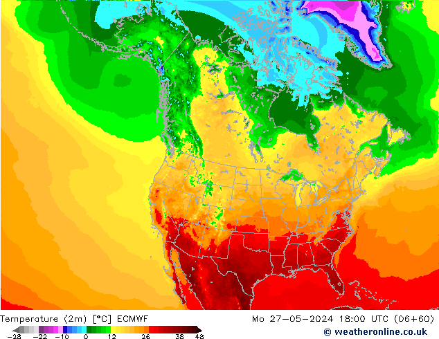 Temperature (2m) ECMWF Mo 27.05.2024 18 UTC