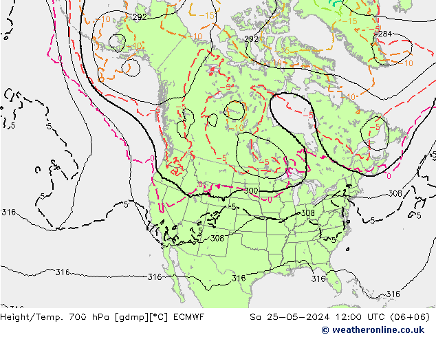 Height/Temp. 700 гПа ECMWF сб 25.05.2024 12 UTC