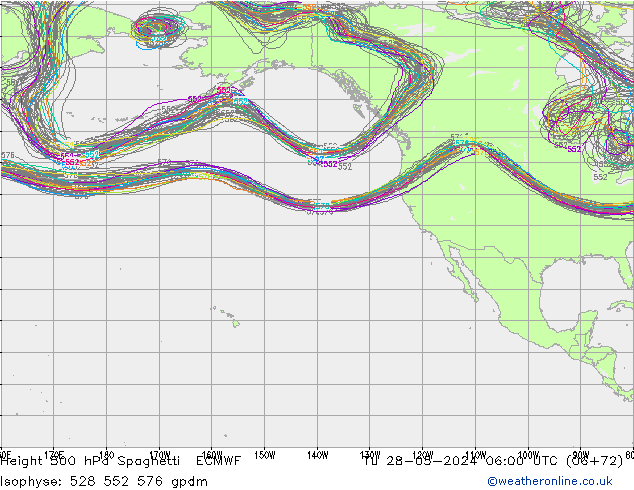 Height 500 hPa Spaghetti ECMWF  28.05.2024 06 UTC