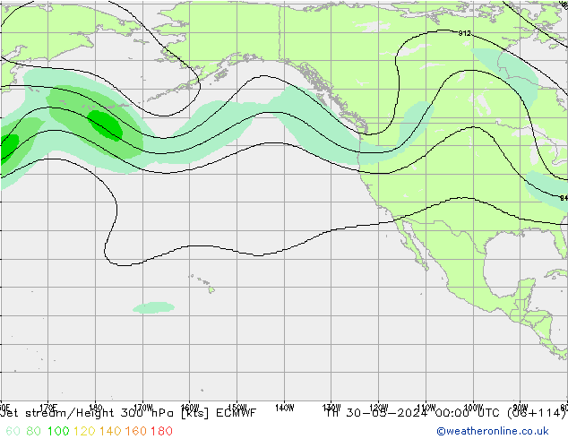 Jet stream/Height 300 hPa ECMWF Čt 30.05.2024 00 UTC