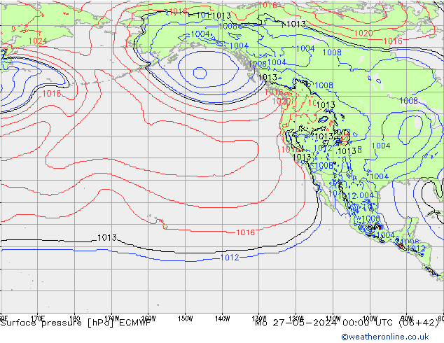 Presión superficial ECMWF lun 27.05.2024 00 UTC