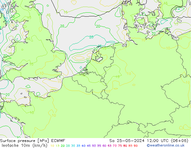 Isotachen (km/h) ECMWF za 25.05.2024 12 UTC